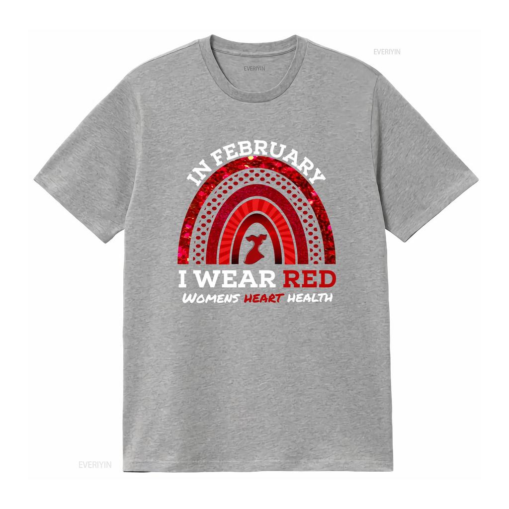 In February I Wear Red T Shirt We Womens Heart Health Ribbon Disease Awareness For Her Vintage Washed Versatile Comfortable