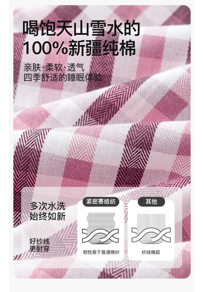 Fenteng [40 Thread Flat Cotton] Skin Friendly Plaid Round Neck Short Sleeved Nightgown Dress Pajama Women's and Girls' Skirt Style