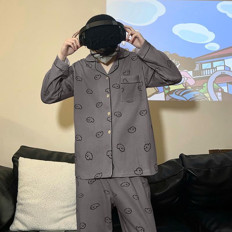 Men's Casual Long Sleeve Cardigan Pajama Set - Spring/Autumn, Plus Size, Youth to Middle-Aged