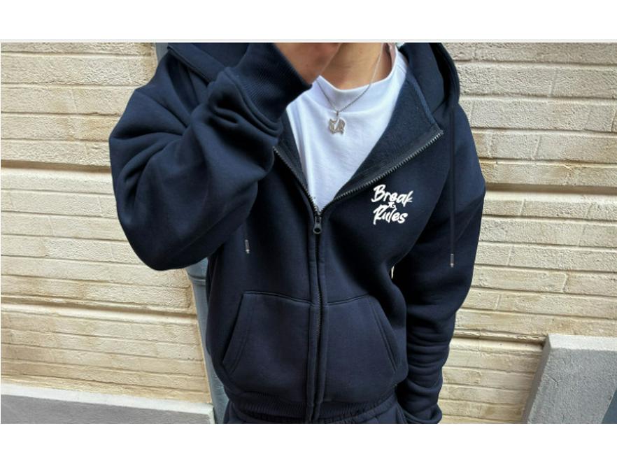 European American Trendy Street Style Graphic Zip-Up Hoodie & Casual Set