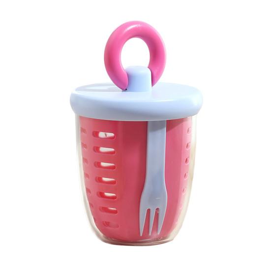 Portable Fruit Salad Container with Fork 650ml Leak-Proof BPA-Free Lunch Box with Strainer Double-Layer Lunchbox for Work Picnic Travel