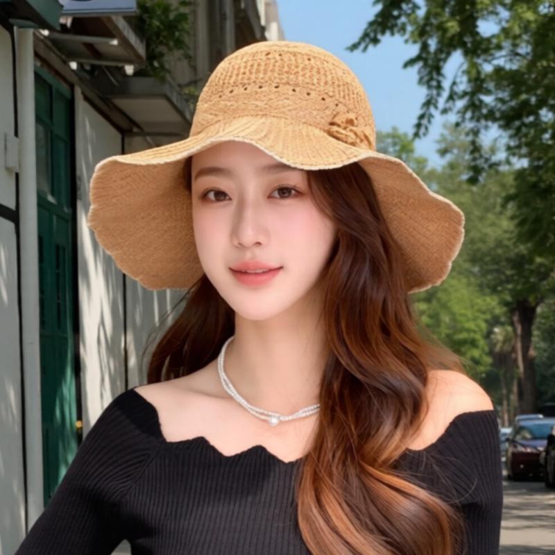 Summer Hat Women's Sunshade Sunscreen Hat Straw Hat Bucket Hat Summer Big Brim Seaside Beach Sun Hat New