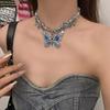 Exquisite Luxury Shining Blue Zircon Butterfly Pendant  Heart-shaped Tassels Crystal Beads Necklace for Women Punk Y2K Jewelry