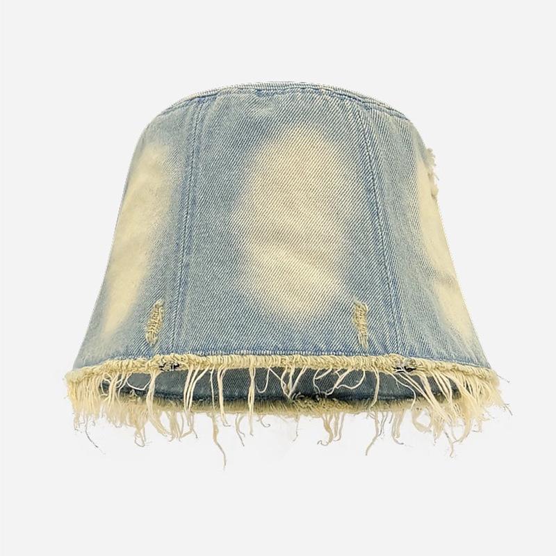 

Vintage Washed Frayed Bucket Hat Unisex Casual Face-Covering Hat for Men And Women 56-58cm светло-синий