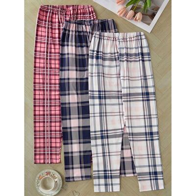 Damen Karopijamahose - Elastischer Bund & Kordelzug, Mehrere Farben, Lange Länge für Frühling & Herbst zum Entspannen.