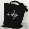 Music Heartbeat Printed Canvas Bag Shoulder Bag Folding Bag Handheld Shopping Bag Large Capacity Durable Eco Friendly Bag