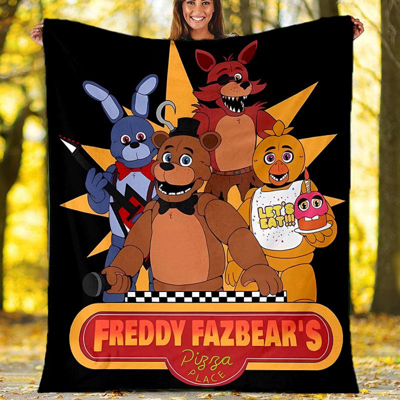 1pc Freddy bear1 Theme Blanket - Digital Print, Polyester, Cozy for All Seasons, Perfect for Outdoor, Camping, and Travel