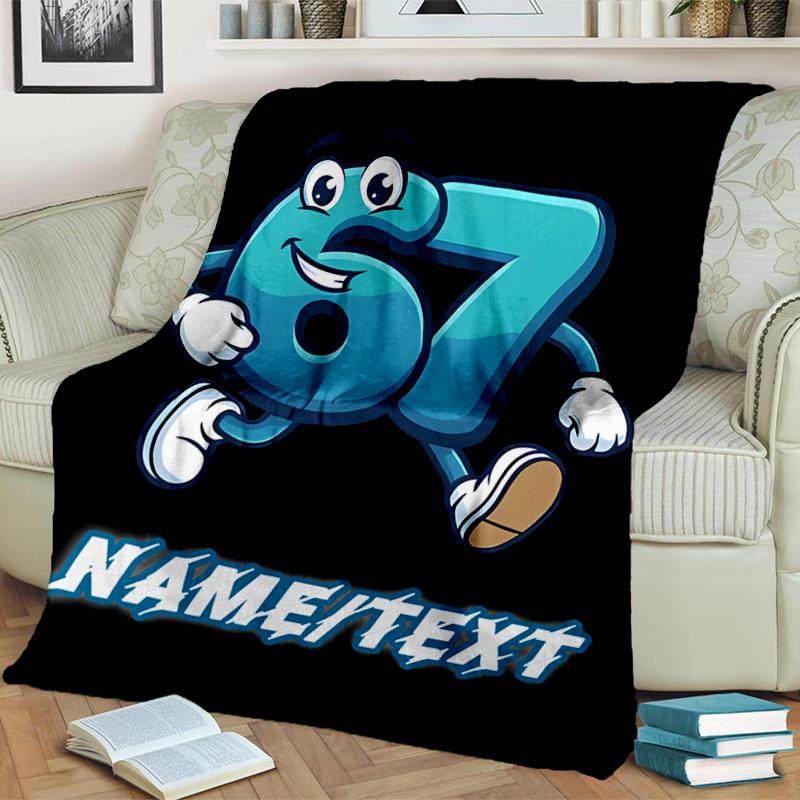 1PC Custom Name "Happy Number Mascot" Flannel Blanket Versatile,all-season Throw Suitable for the Living Room,bedroom,camping,travel,and Gift