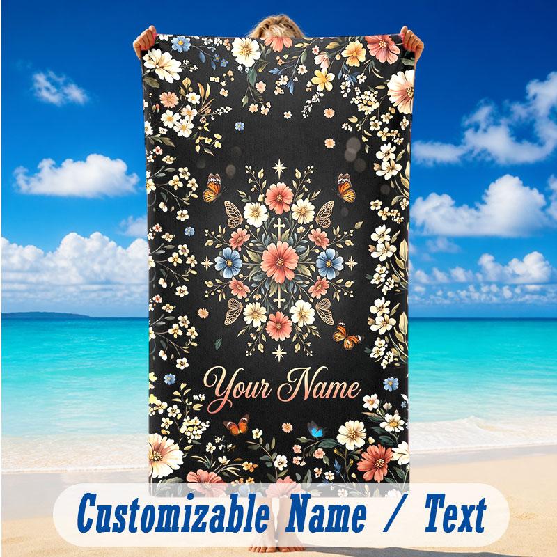 Butterfly Theme Beach Towel Personalized Custom Name & Text Soft Quick Dry Beach Towel for Swimming Travel