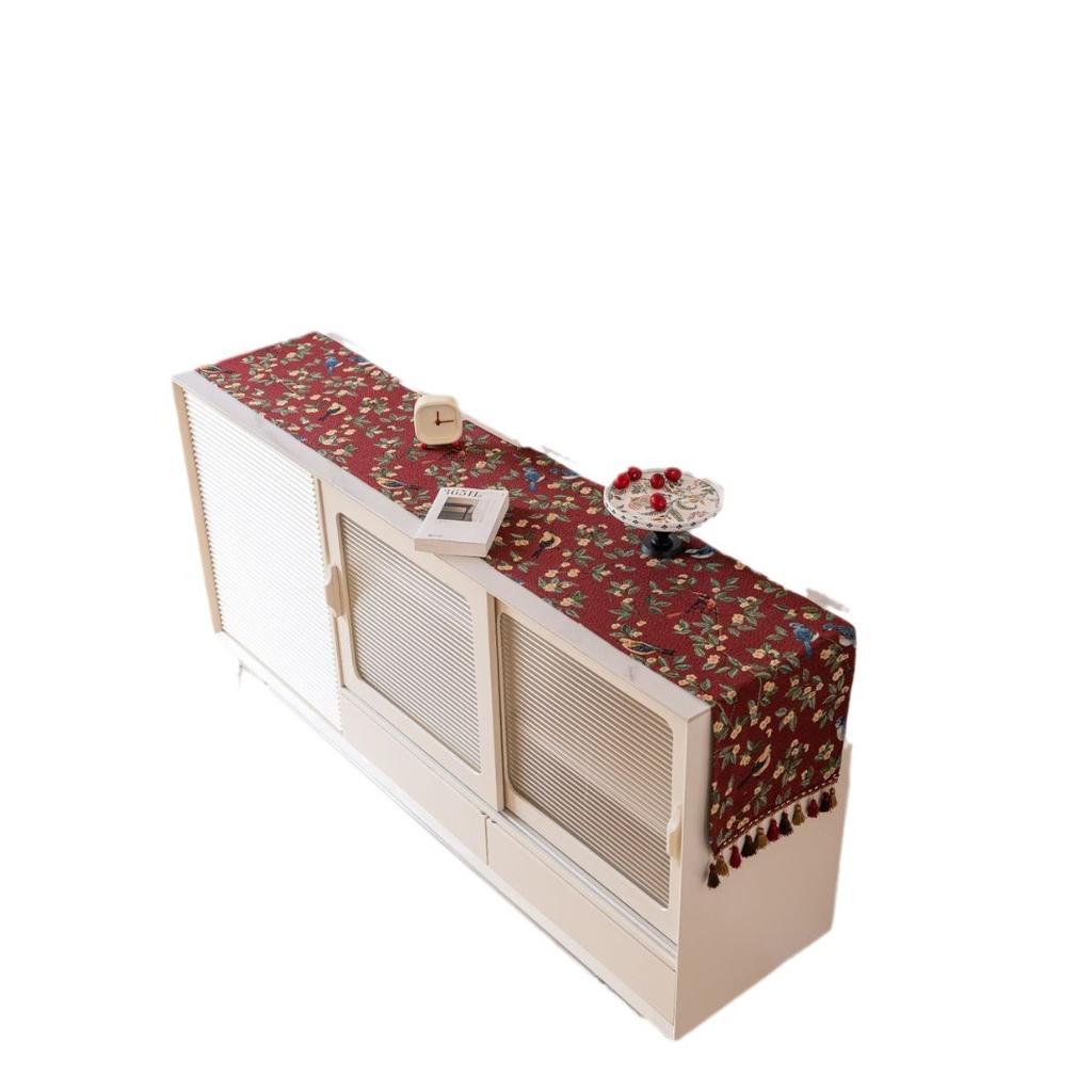 Tassels Retro Table Runner,Jacquard Jujube Red Oriole Pattern Table Decor, Floral Table Decoration for Christmas Kitchen Dining Home Party Festival