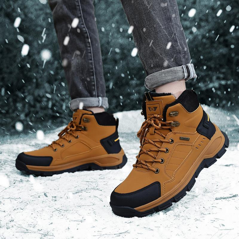 New Outdoor Mountaineering Warm Cotton Shoes Rubber Sole Wear-resistant Mountaineering Casual Shoes Winter Comfortable Protective Shoes Men