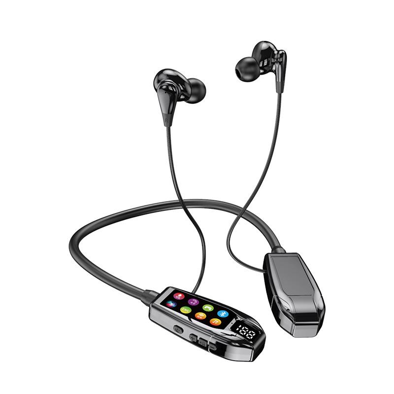 Trendy Neck-Hanging Bluetooth Headphones with High-Quality Sound, Digital Display, Karaoke Feature, and Long Battery Life.