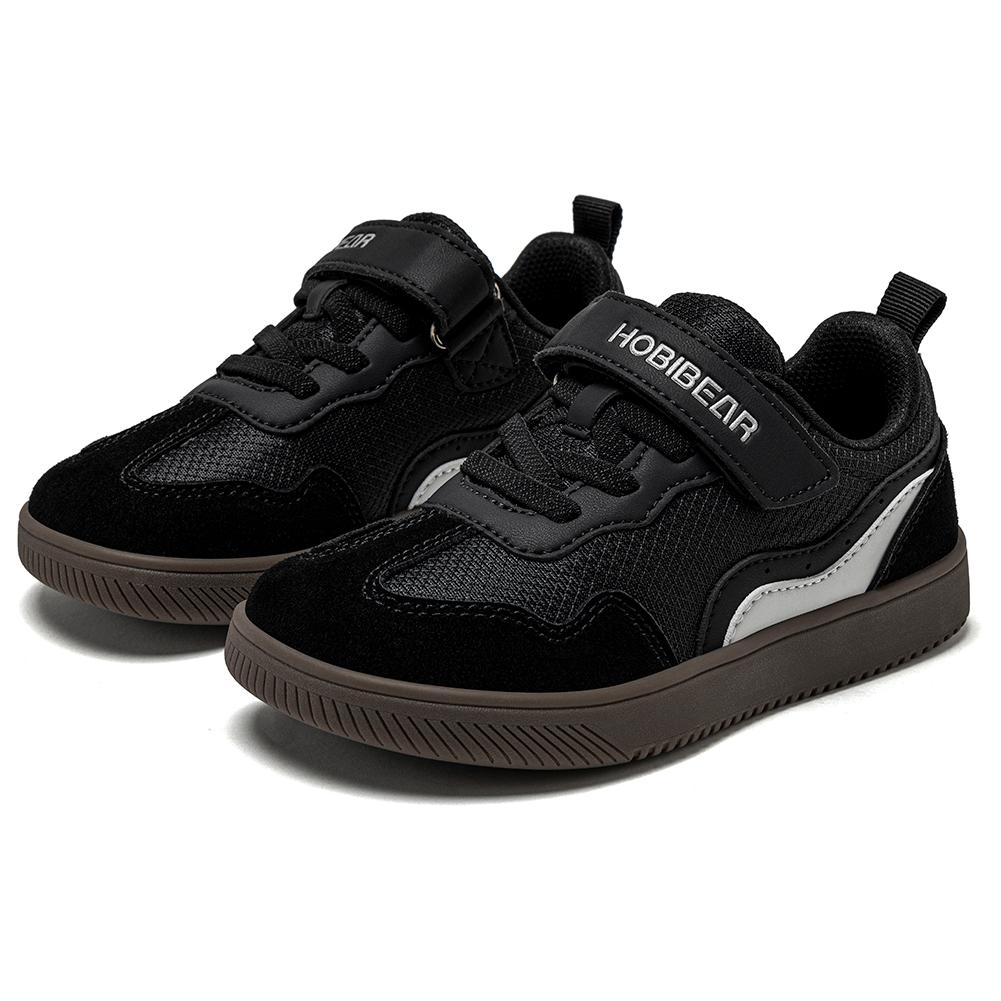 HOBIBEAR Kids Wide Toe Barefoot Shoes Hook Loop Minimalist Sneakers Artificial Leather Mesh Retro Walking Shoes for Big Kid