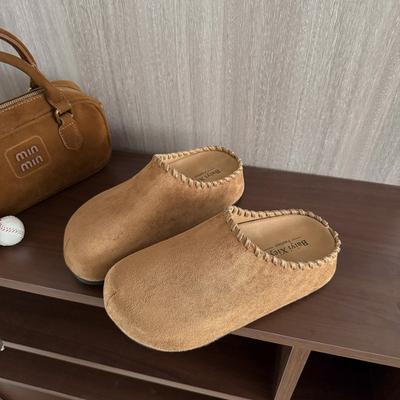 Retro Boken Shoes Women's Autumn and Winter New Round Head Versatile One Pedal Thick-soled Lazy Casual Outer Bag Head Half Slippers