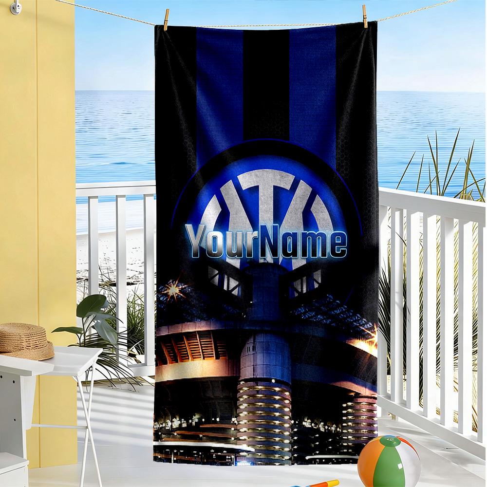 Inter Milan Customize Your Name Beach Towel Super Soft & Absorbent Ideal for Travel Outdoor Swim Pool Yoga Surf Camping Hiking Gym Gift Holiday
