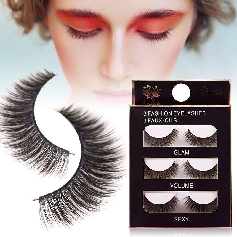 Charm 3 Pairs Natural Sparse Cross Eye Lashes Extension Makeup Long