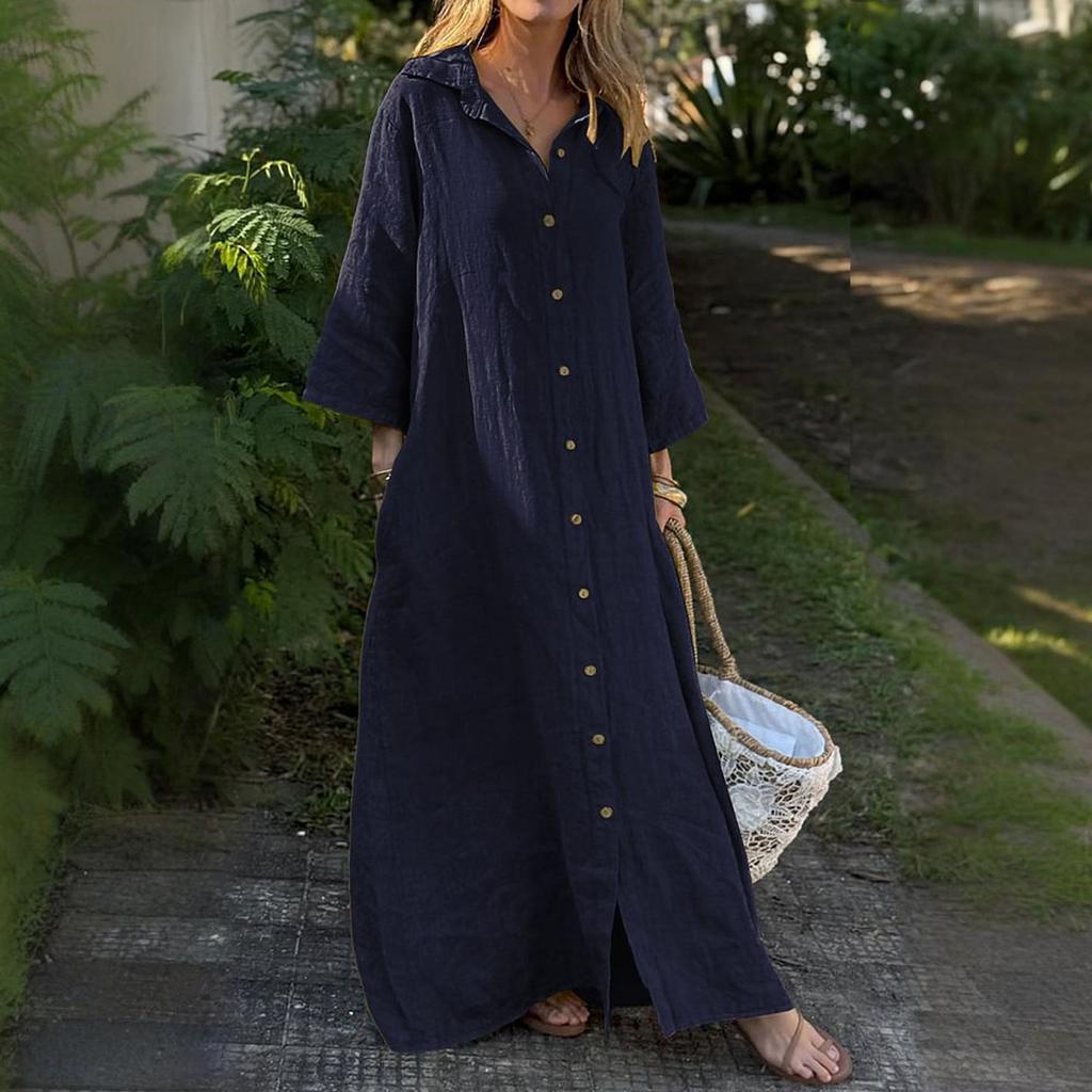 Dress For Women Spring  Long Sleeve Flowy Beach Vacation Long Shirt Dress