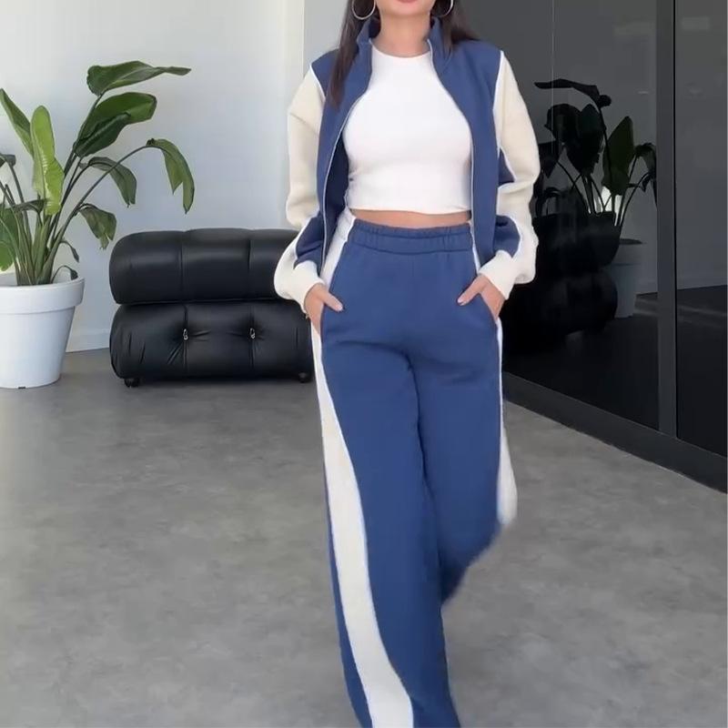 2024 Europe, America, Amazon cross-border women's clothing new fashion splicing contrasting color sports sweater temperament suit pants