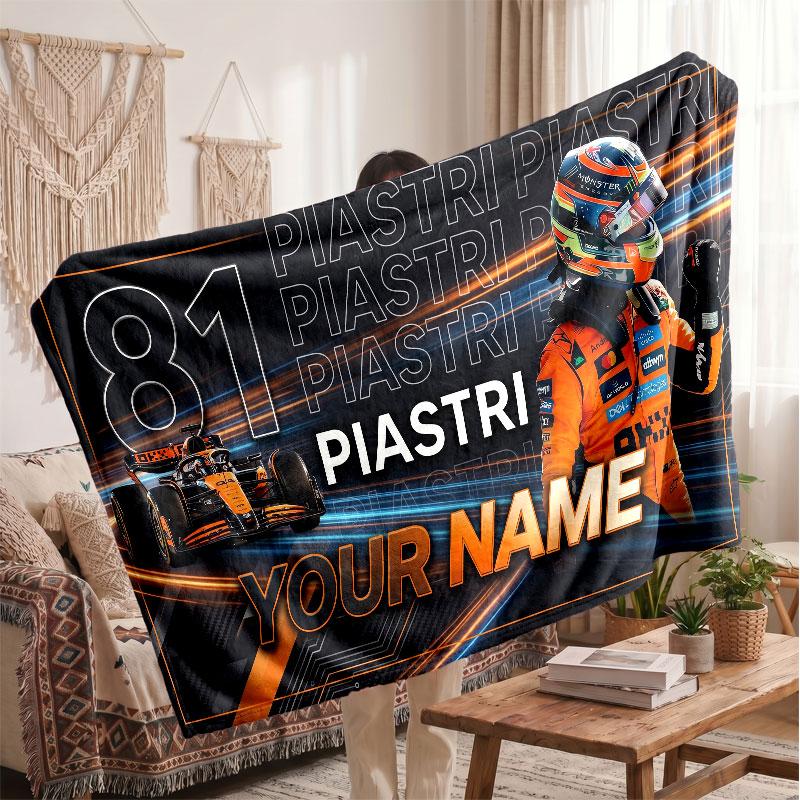 Lando Norris Flannel Blanket, Custom Name Text Personalized Soft Throw Blanket Home Decor Gift