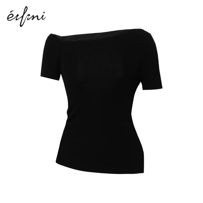 

Eifini Women s Pleated Irregular Knit Short Sleeve Top M