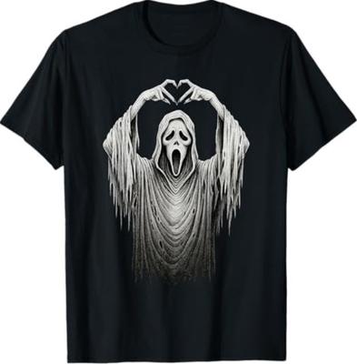 Maglietta di Halloween con Fantasma Faccia Cuore Segno Mani Costume Horror Vintage