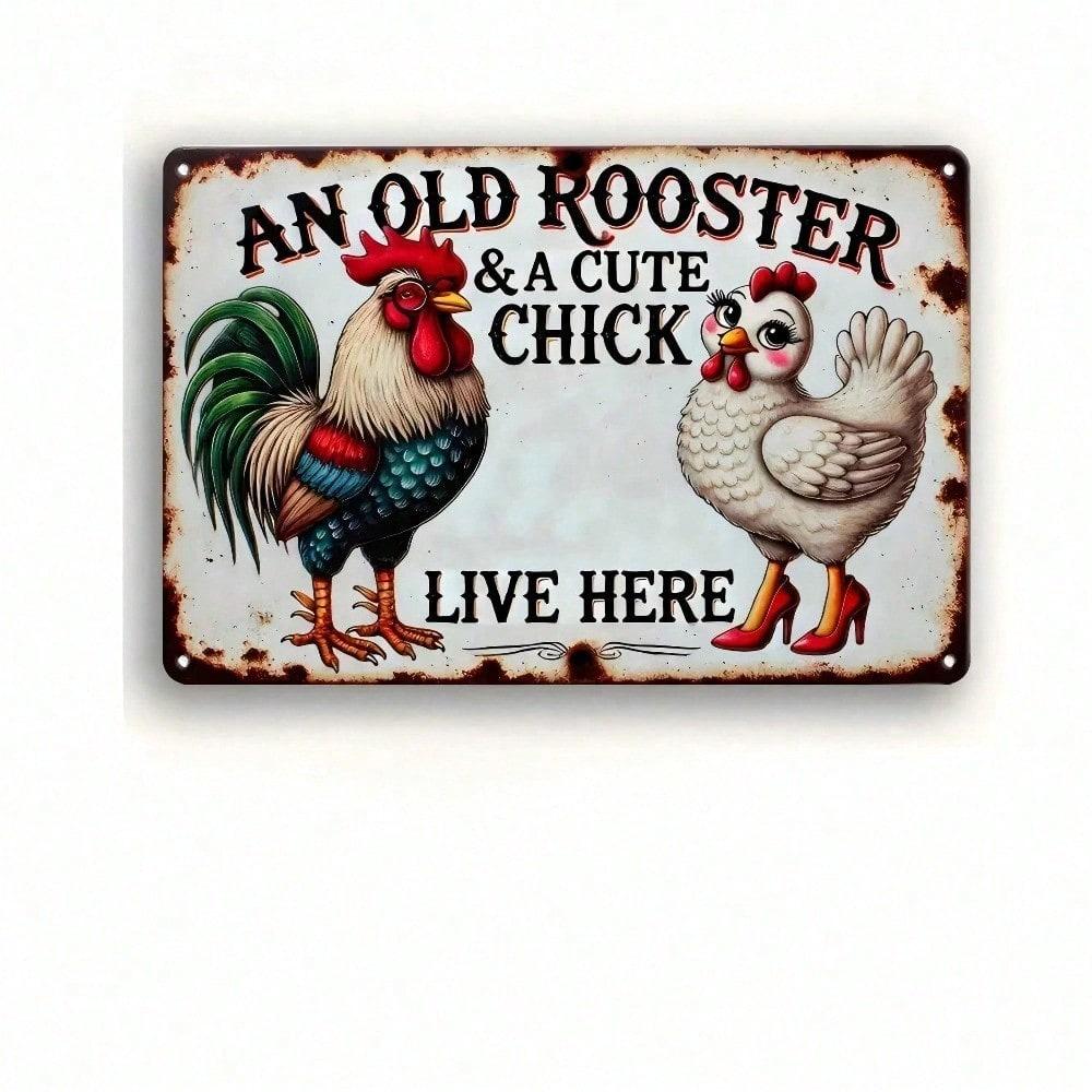 Vintage Rooster Chicken Metal Tin Sign Home Decor Gift 8x12 Inch