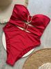 3 Colors Sexy Metal Rings Cut Out Women Swimwear One Piece Swimsuit Female Bandeau High Leg Cut Bather Bathing Suit Swim