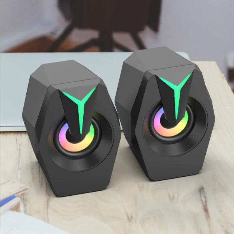 Black Mini USB Powered Wired 2.0 Gaming Music Speaker for Desktop Laptop PC RGB Color Lighting Computer Speaker