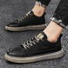 Four seasons versatile casual board shoes men's low-top leather casual shoes black lace-up retro daily workwear men's shoes autumn and winter