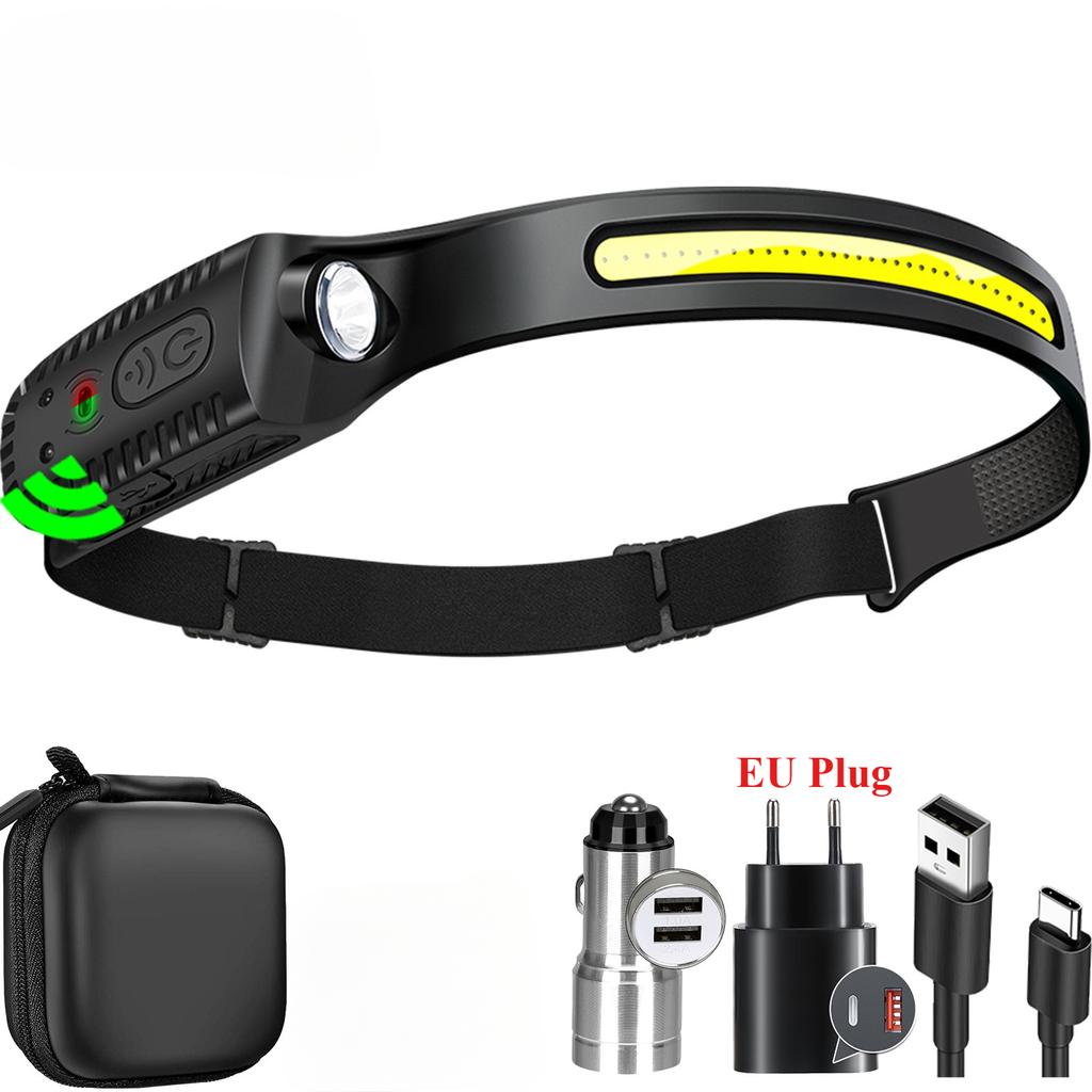 Induction COB LED Headlamp USB Rechargeable Built-in Battery 5 Lighting Modes Outdoor Emergency Fishing Light