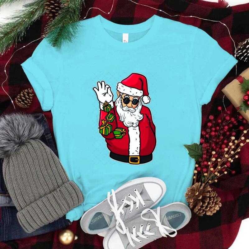 Funny Christmas Unisexs TShirts Round Neck Short Sleeve Tee Shirt Festive Holiday Tees Tops Christmas Santa Fashion Casual Tops