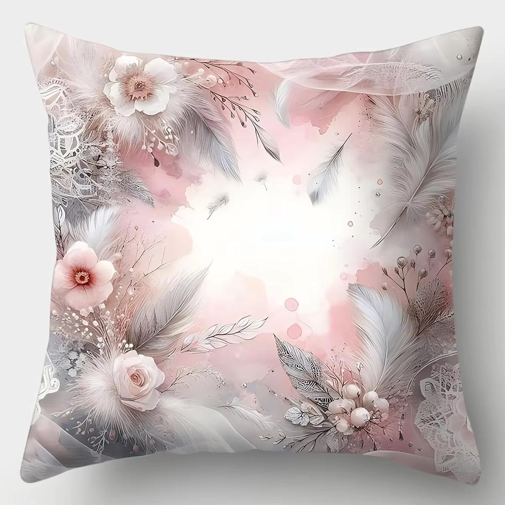 Double Sided Floral Feather Pillowcase Elegant Pattern Cushion Cover for Sofa Bedroom Car and Stylish Home Decor