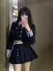 Hosaku Co., Ltd. Women's School Blazer, Sailor Suit, Lolita/Gothic Lolita Style, Two-Piece Set, Long Sleeves, Pleated Skirt (Black/Navy, Size L)