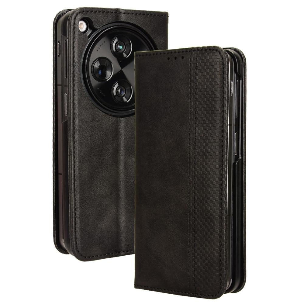 

Retro Series For Oppo Find N3 5G/OnePlus Open Case Card Slots PU Leather Phone Covers Black