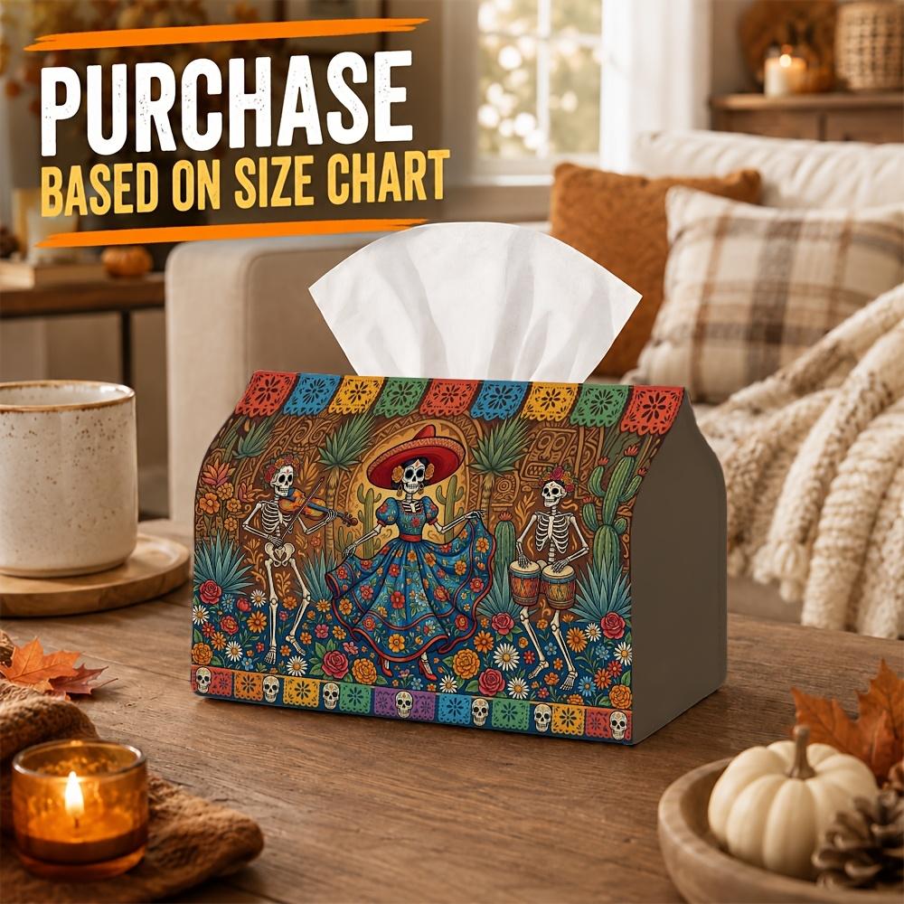 1pc Mexican Mariachi Folk Tissue Box - Multi-Functional Halloween Napkin Dispenser, Durable Polyester Decorated with Dancing Skeleton Fiesta, Perfect