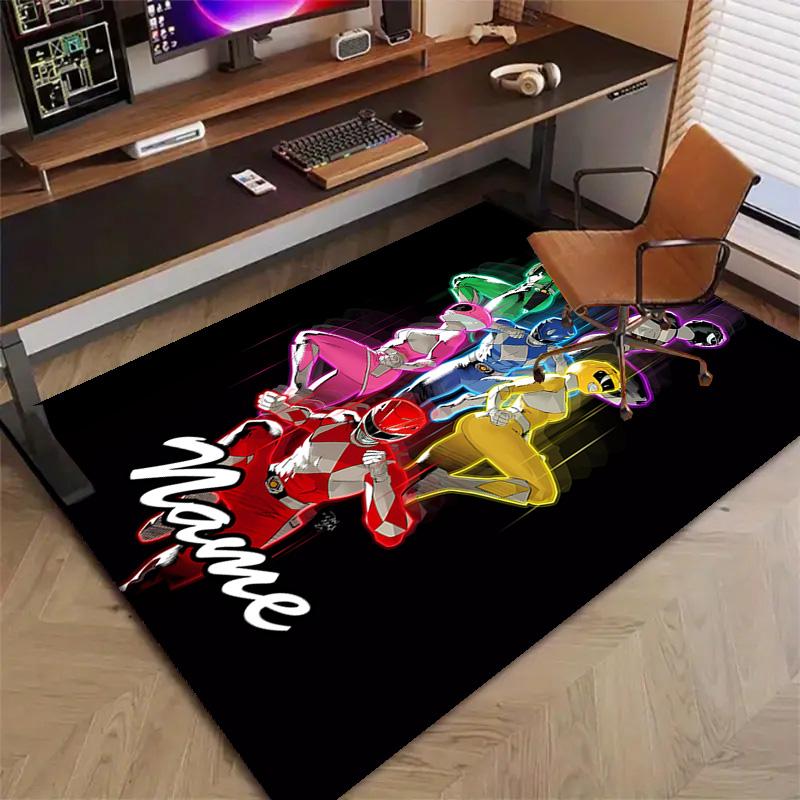Custom Mighty Morphin Power Rangers Mat Personalized Name, Polyester Washable Indoor Entryway Rug, Gift for Christmas, Easter, Thanksgiving Day
