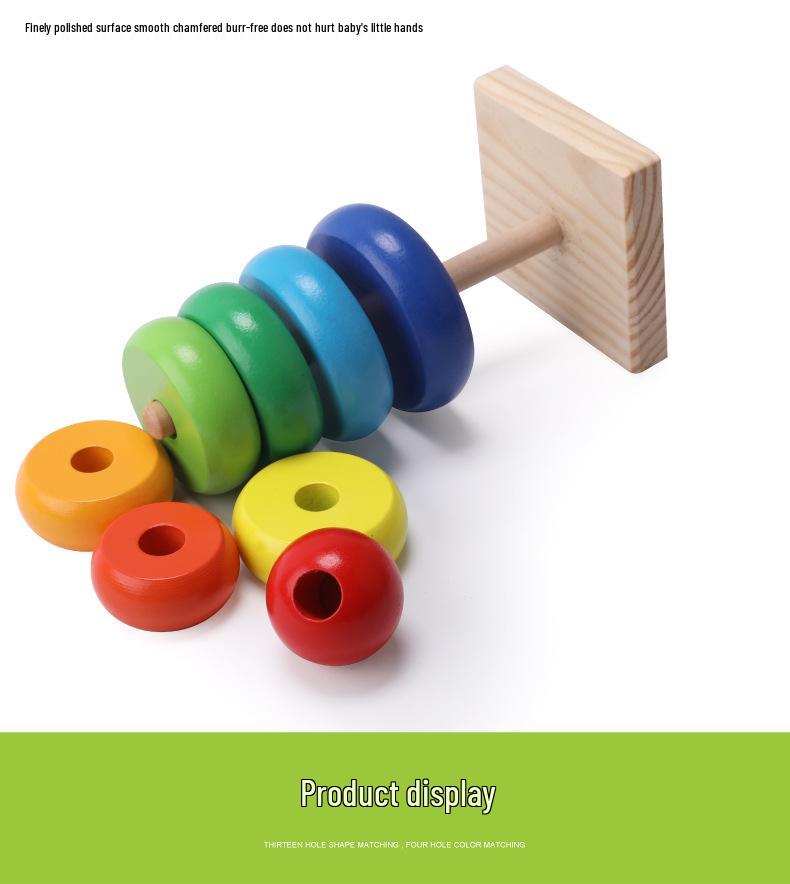 Rainbow Wooden Ring Toss & Stacking Toy for Toddlers (Ages 1-3)