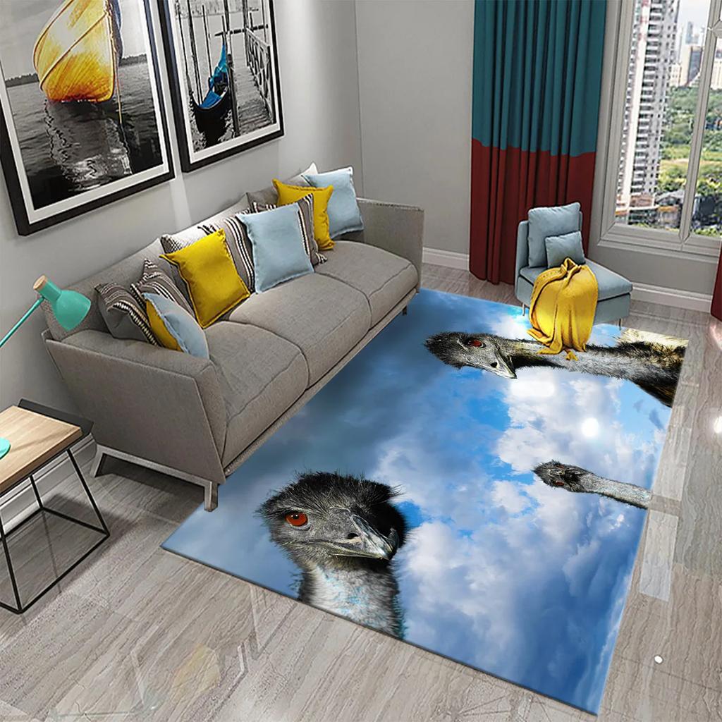Cute Ostrich Carpet Funny Animal Rugs for Living Room Kids Bedroom Room Decor Floor Rugs Bathroom Entrance Non-Slip Area Rugs