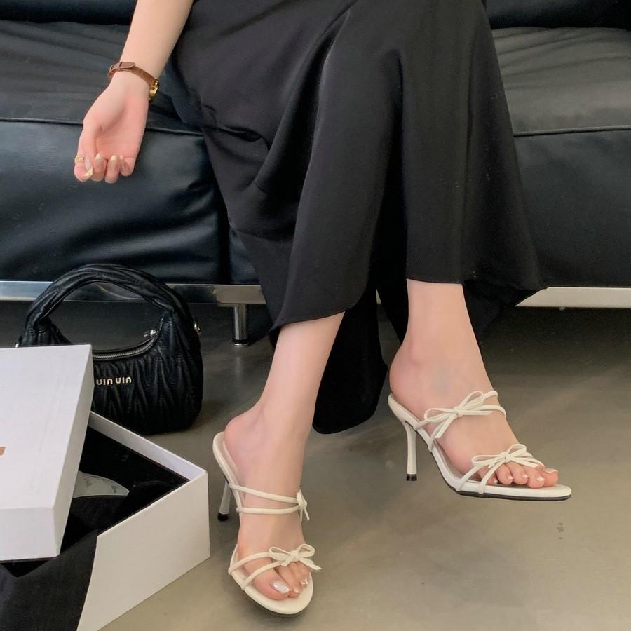 2025 New Sandals Women's Square Head Open-toed High Heels French Versatile Stiletto Outer Wear with Skirt One-word Belt Women's Shoes