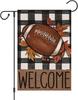 Louise Maelys Welcome Fall Football Garden Ag 12x18 Inch Double Sided Buffalo Plaid Small Burlap Autumn Yard Sign Outside