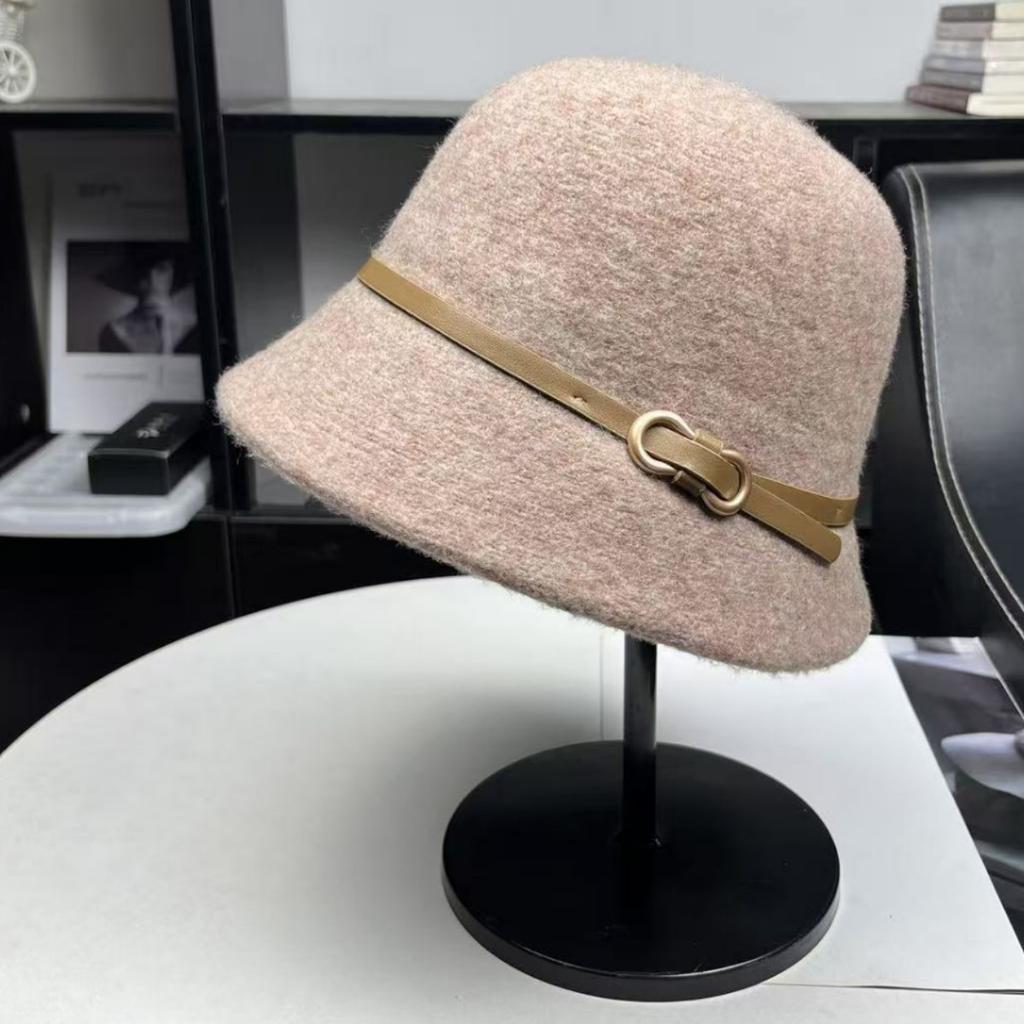 High quality shopping belt buckle wool hat women's autumn and winter Japanese top hat versatile basin hat bucket hat