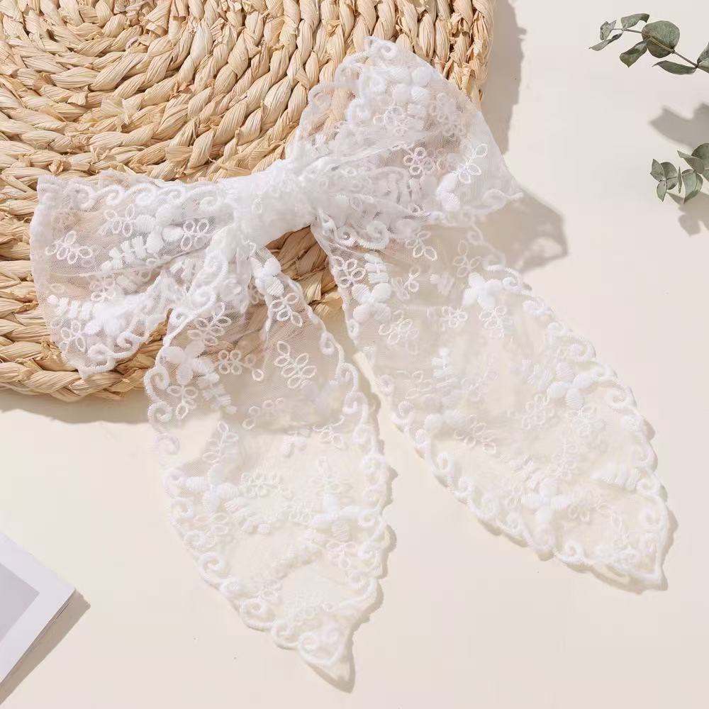 

1PC super fairy lace hairpin, mesh four-leaf clover bow spring clip,European and American cross-border spring handmade headwear