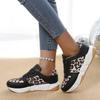 Fashion Platform Sneakers Woman Round Toe Low-top Leopard Wedge Shoes Women's Size 43 Lace Up Casual Walking Jogging Sports Trainers
