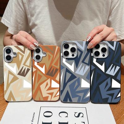 Simple Geometry Print Shockproof Slim Case For iPhone 16 15 Pro Max 14 Pro 13 12 11 Leather Texture TPU Soft Matte Phone Cover