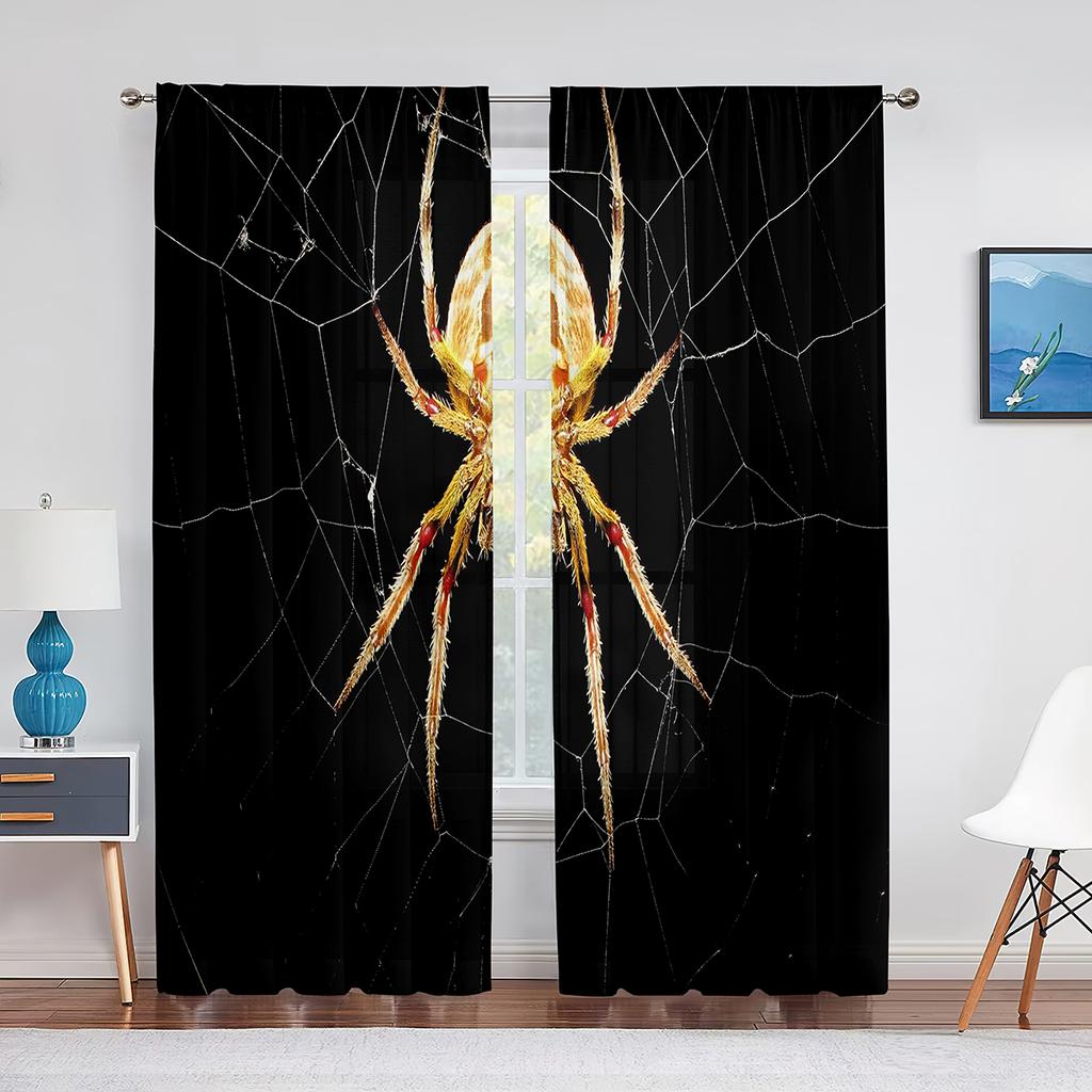 Black Spider Dry Tree Sheer Voile Curtains Window Treatment for Kitchen Living Room Bedroom Spider Web Chiffon Tulle Curtains