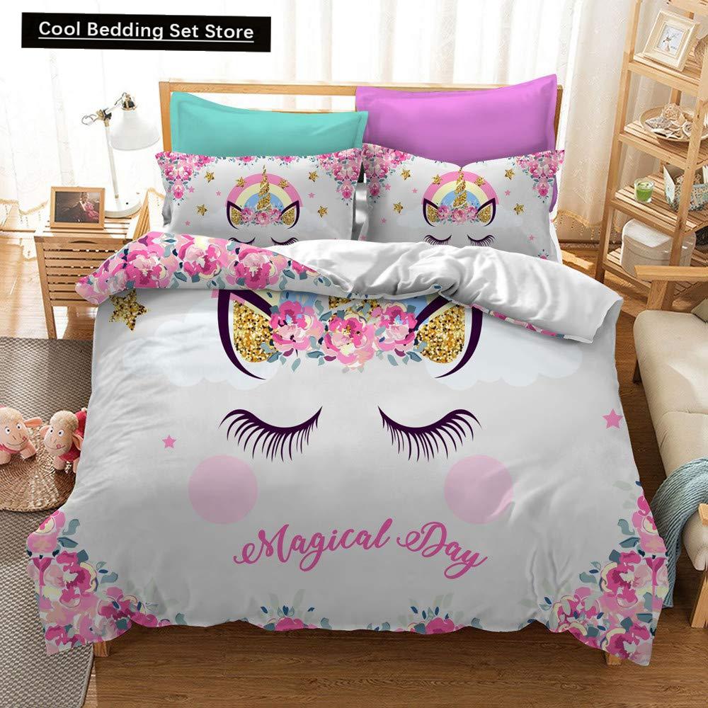 Kids Unicorn Eyelash Pink Princess Duvet Cover King Queen Bedding Set Fairy Magic Animal Closed Eye 2/3pcs Polyester Quilt Cover