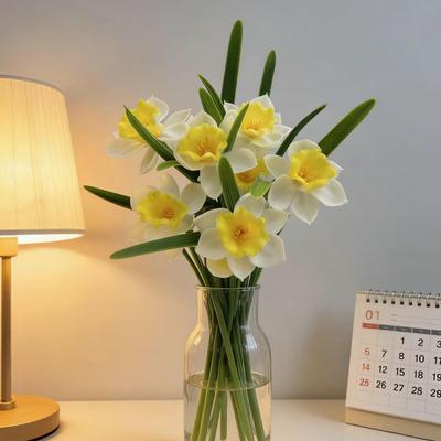 Künstlicher Narzissen-Blumenstrauß - Topfpflanze für Büro, Camping und Zuhause