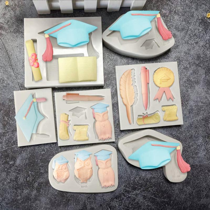 DIY Graduation Themed Silicone Mold Cupcake Topper Fondant Party Cake Decorating Gadgets Candy Chocolate Gumpaste Moulds
