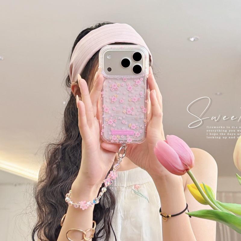 Pink Floral Chain Phone Case for iPhone 17 Pro Max - Compatible with 16 Pro and 15 Pro