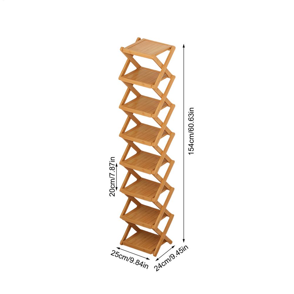 Bamboo Shoe Rack Foldable 8 Tier Vertical Slim Storage Stand No Assembly Narrow Organizer Entryway Apartment Space Saver